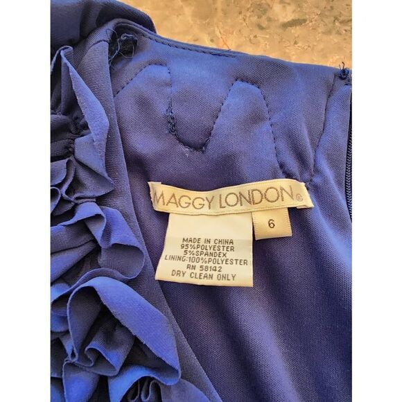 Maggie London NWT sleeveless blue size 6 ruffle v-neck dress - Picture 4 of 8